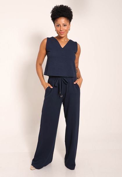 Calça Singapura Pantalona Com Cordão